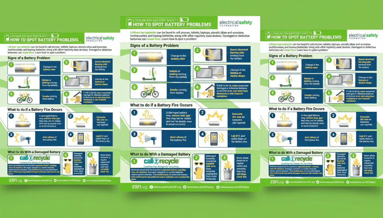 Overheating lithium battery with hazard sign, failures prompt safety guidance