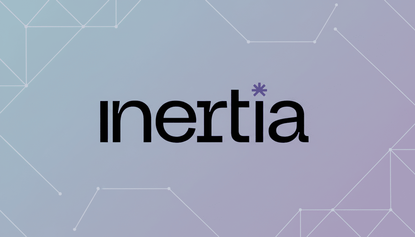 The word inertia in black lowercase letters with a purple asterisk replacing the dot on the i, set against a professional flat design background with soft gradients and subtle geometric patterns.