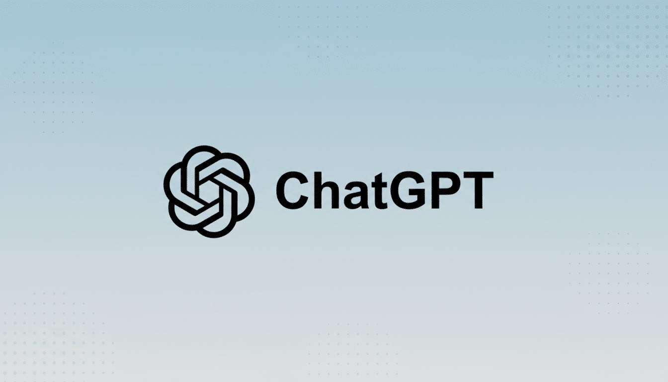 The ChatGPT logo, featuring a stylized black knot-like icon to the left of the bold black text ChatGPT, set against a professional light blue gradient background with subtle dot patterns in the corners.