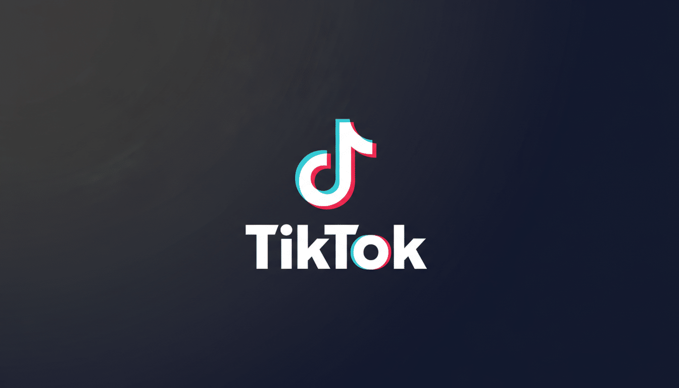 The TikTok logo, featuring a white musical note icon with cyan and red shadows, and the word TikTok in white, centered on a dark gray background with a subtle gradient.