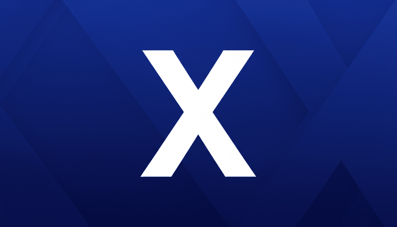 A white letter X on a dark blue background with subtle geometric patterns, resized to a 16:9 aspect ratio.