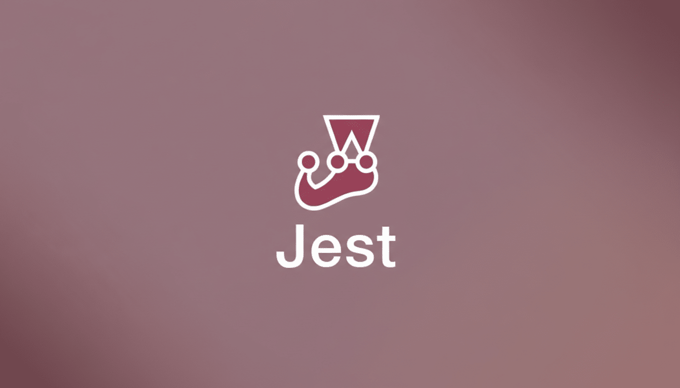 The Jest logo, featuring a white jesters hat icon above the word Jest in white text, set against a professional 16:9 aspect ratio background with a subtle gradient from a muted reddish-brown to a slightly darker shade.