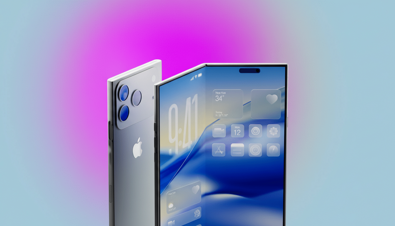 Leaked iPhone Fold render highlighting rumored specs and side button layout