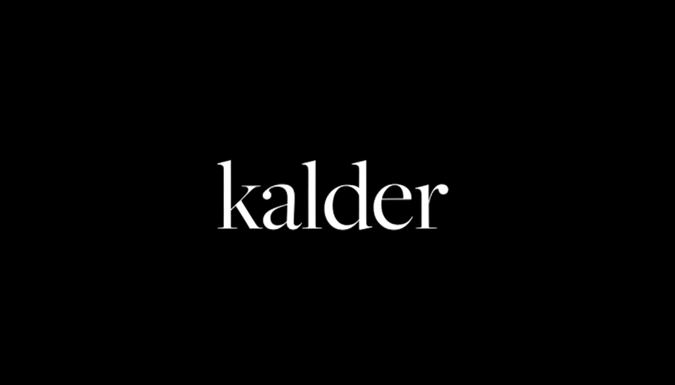 The word kalder in white serif font on a black background, resized to a 16:9 aspect ratio.