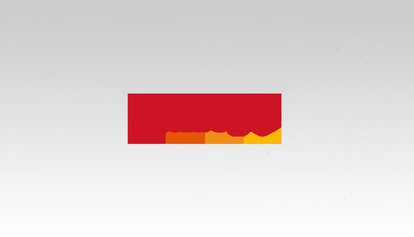 A red rectangular logo with Mundo written in white, orange, and yellow gradient letters, centered on a light gray background with subtle patterns.