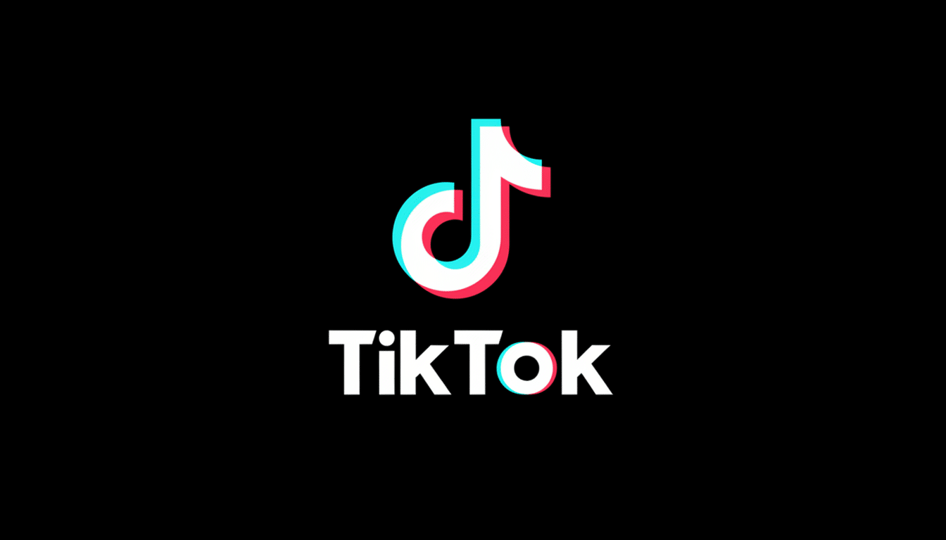 The TikTok logo, featuring a stylized musical note icon in white with cyan and red chromatic aberration effects, above the word TikTok in white text, all set against a solid black background.
