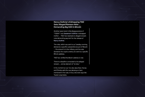 Kidnappers demand Bitcoin ransom in the Nancy Guthrie case