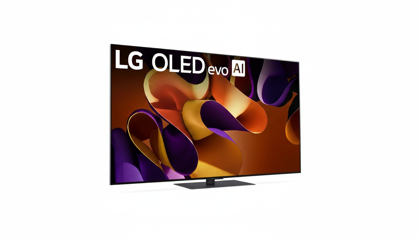 A sleek LG OLED evo AI television displayed on a white background, resized to a 16:9 aspect ratio.