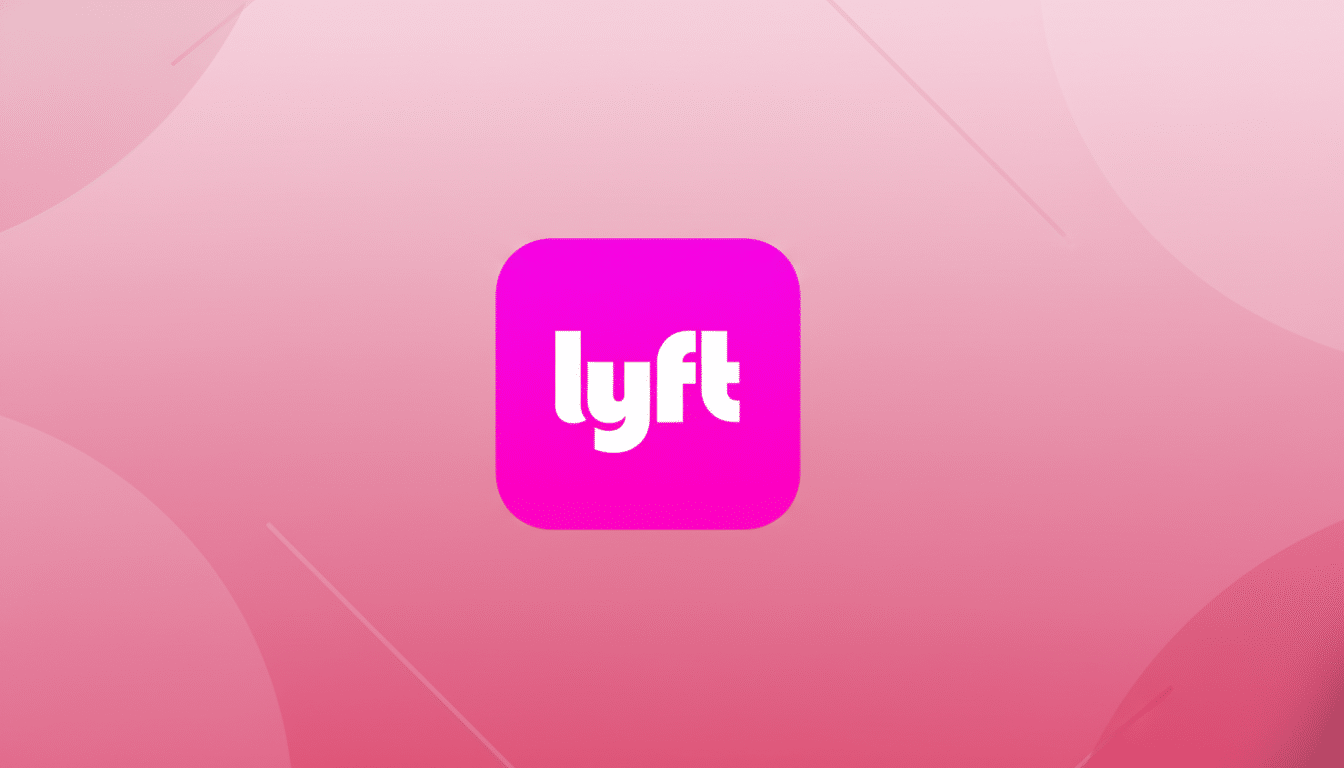 The Lyft logo, featuring the word lyft in white lowercase letters on a rounded square magenta background, centered on a professional 16:9 aspect ratio background with soft pink gradients and subtle abstract patterns.