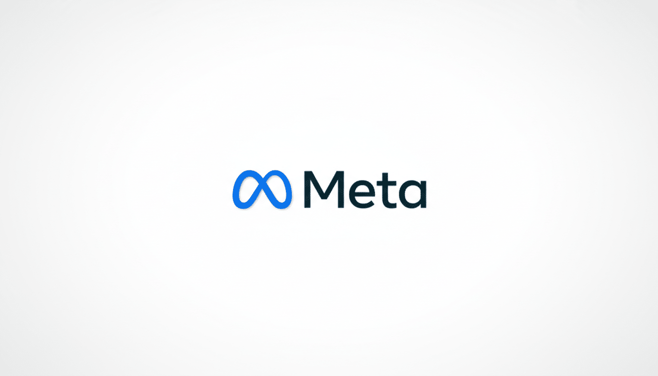 The Meta logo, featuring a blue infinity symbol next to the word Meta in dark gray, centered on a white background with a subtle, soft gray gradient pattern.