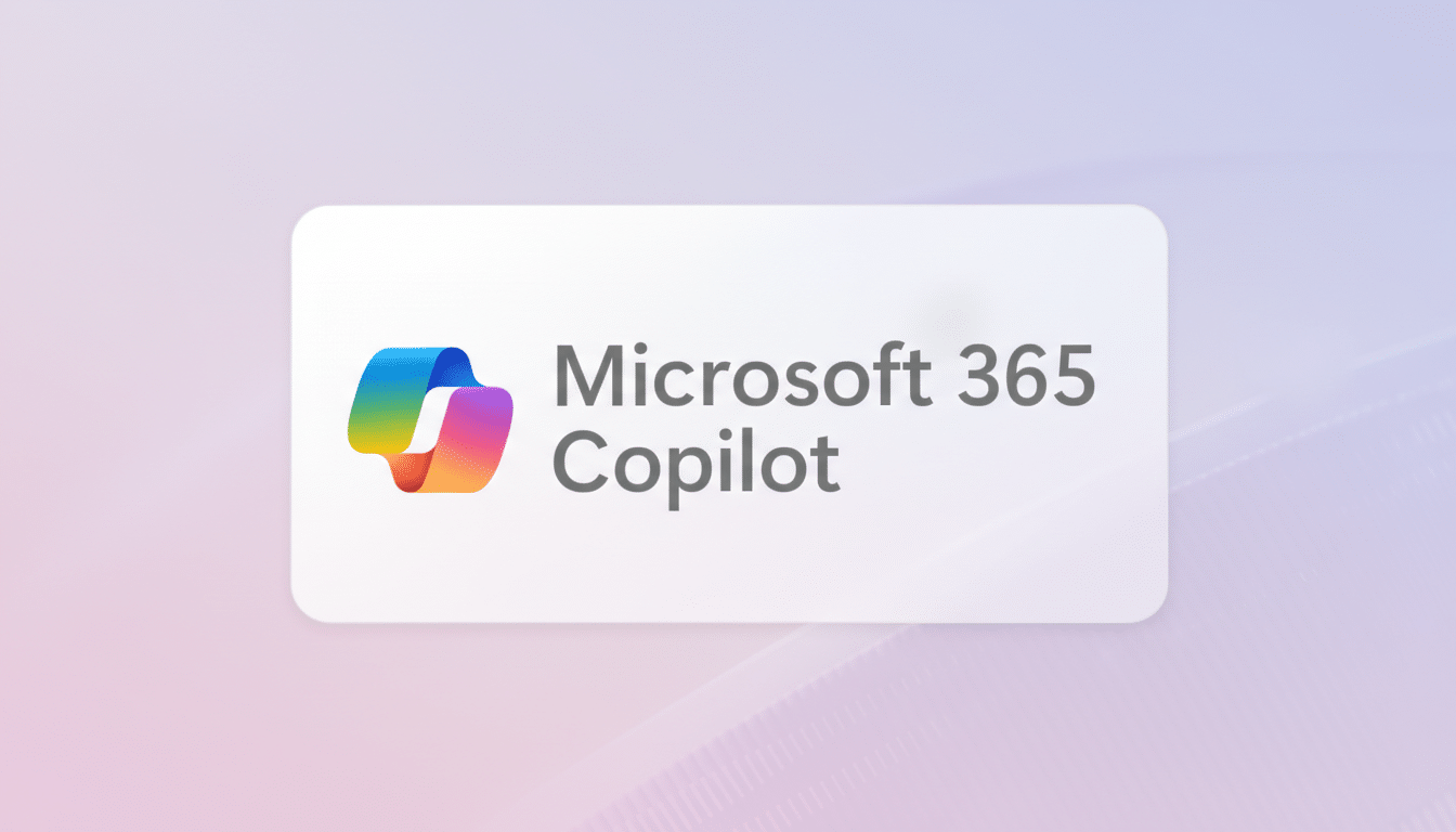 The Microsoft 365 Copilot logo and text on a professional, soft gradient background.
