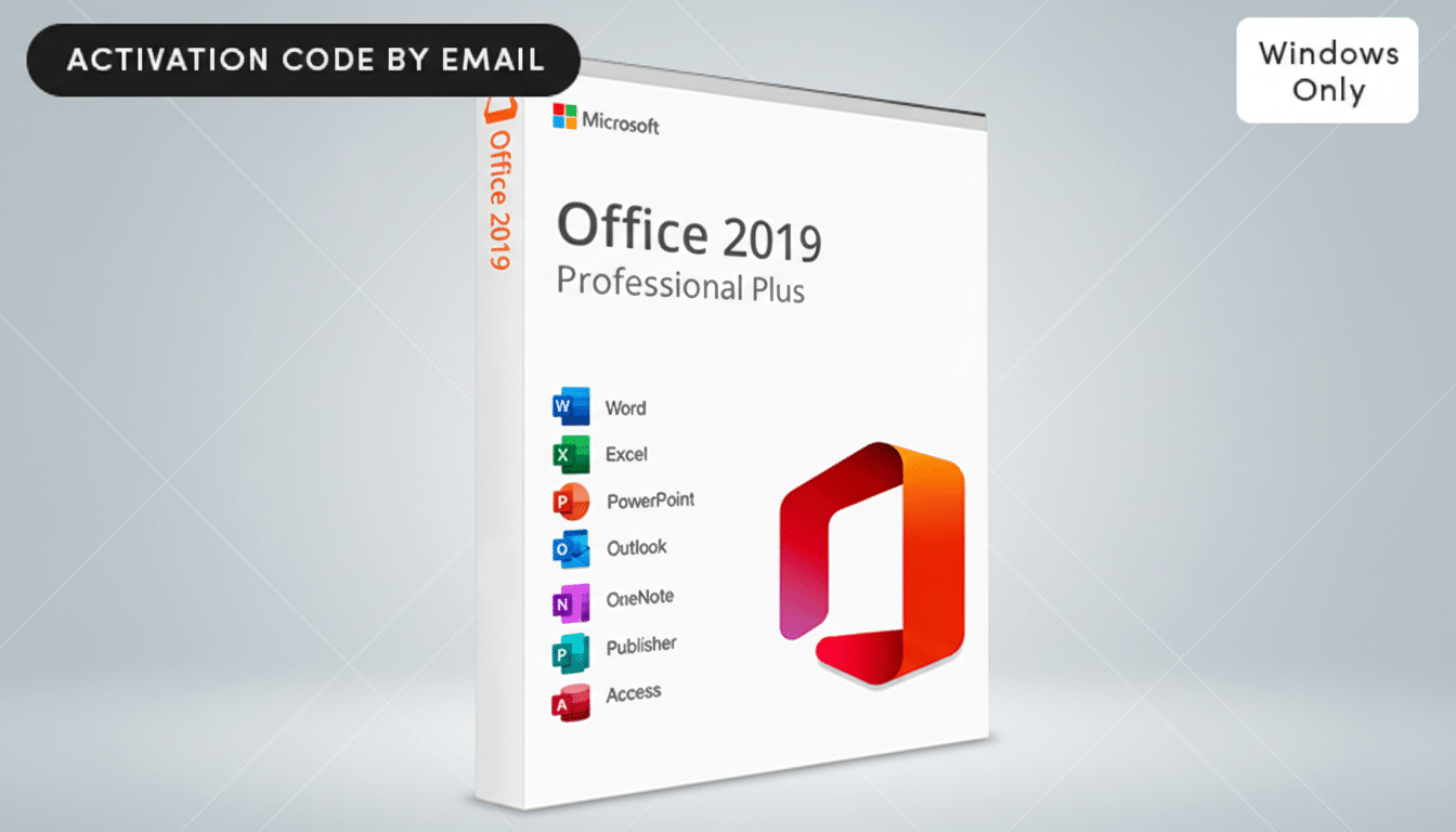 Microsoft Office Pro Plus $20 lifetime deal, app icons with discount tag