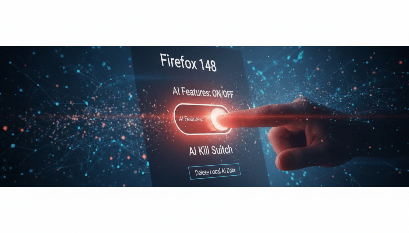 Firefox browser with AI kill switch toggle in settings