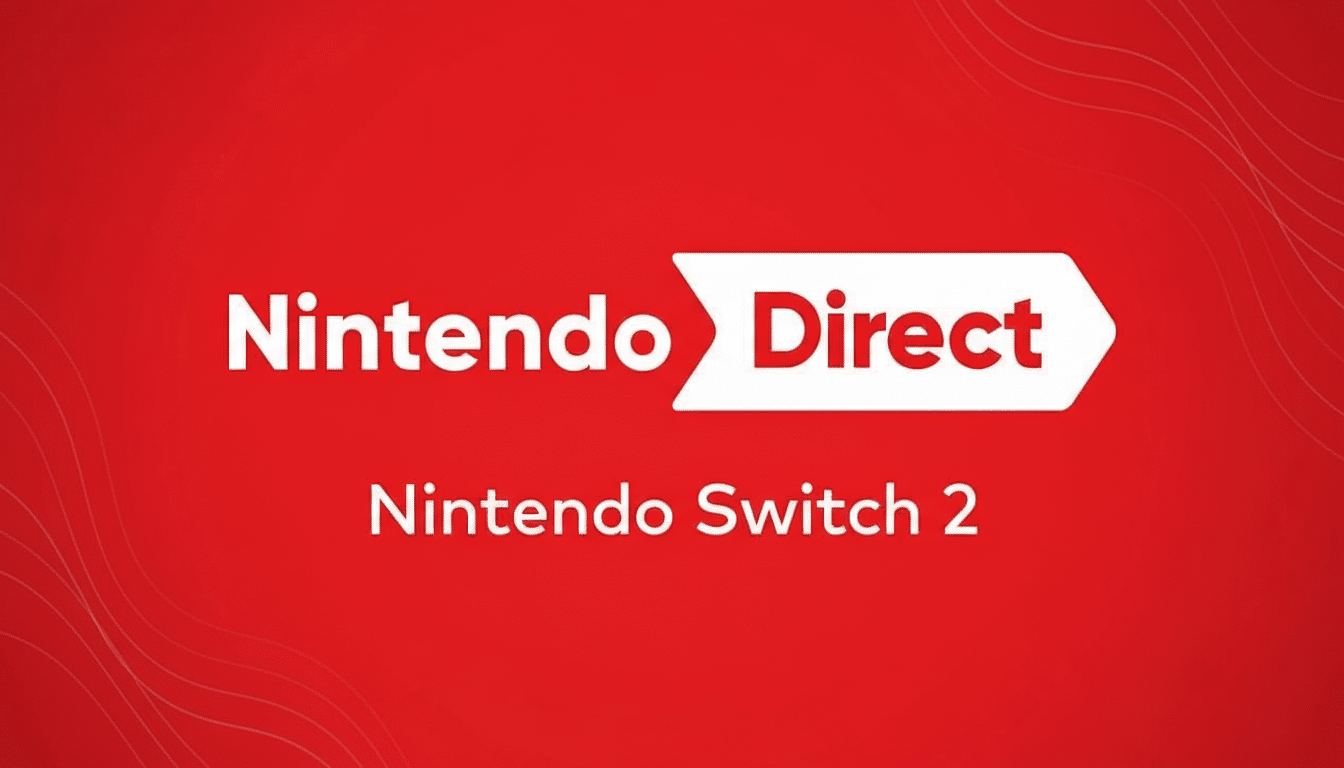 A red background with the white text Nintendo Direct and Nintendo Switch 2 below it.