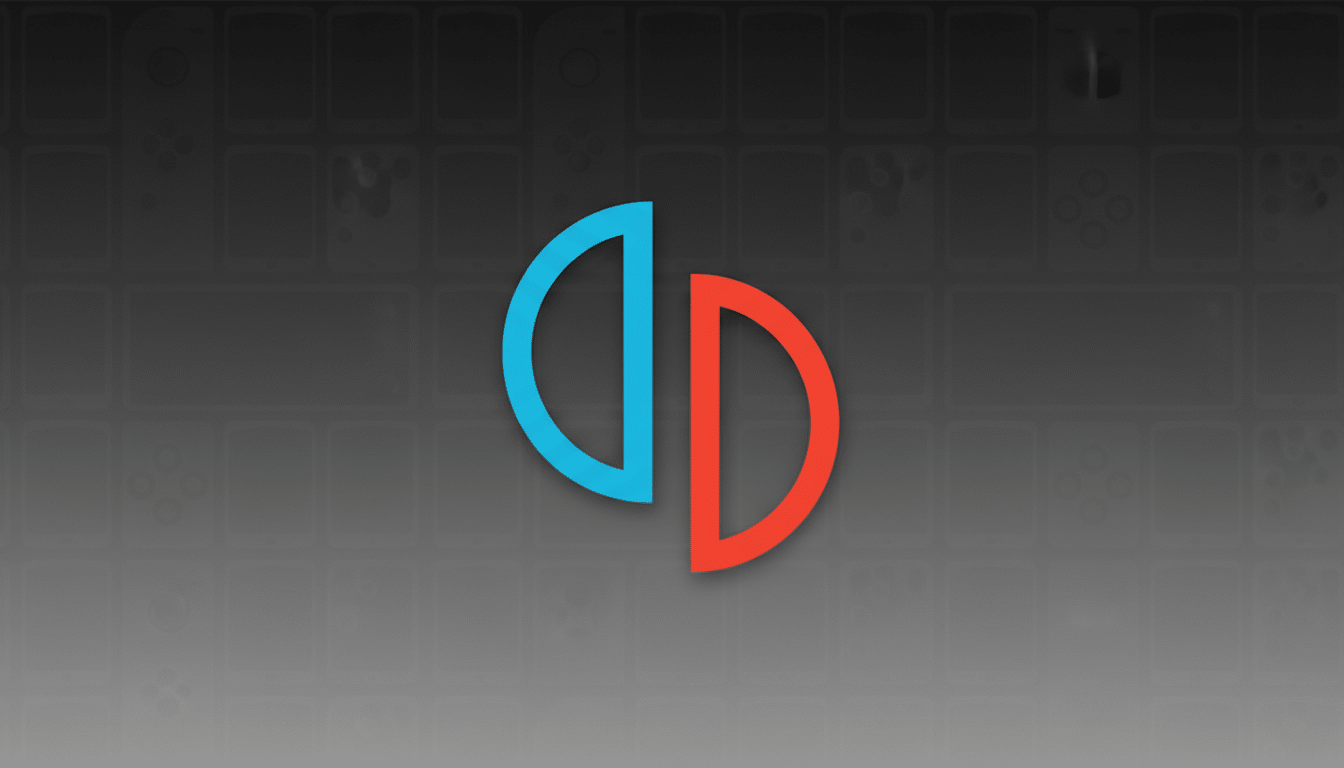 A 16:9 aspect ratio image featuring a logo with a blue left half-circle and a red right half-circle, forming a stylized DD or a split circle, centered against a dark gray background with subtle, repeating patterns of game controllers.