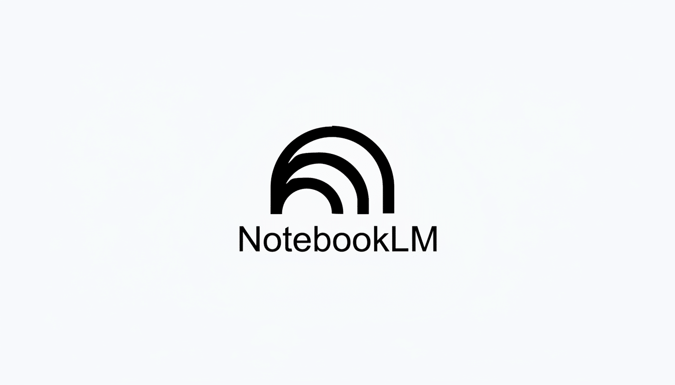The NotebookLM logo, featuring a stylized black arch design above the text NotebookLM, presented on a clean white background with a 16:9 aspect ratio.