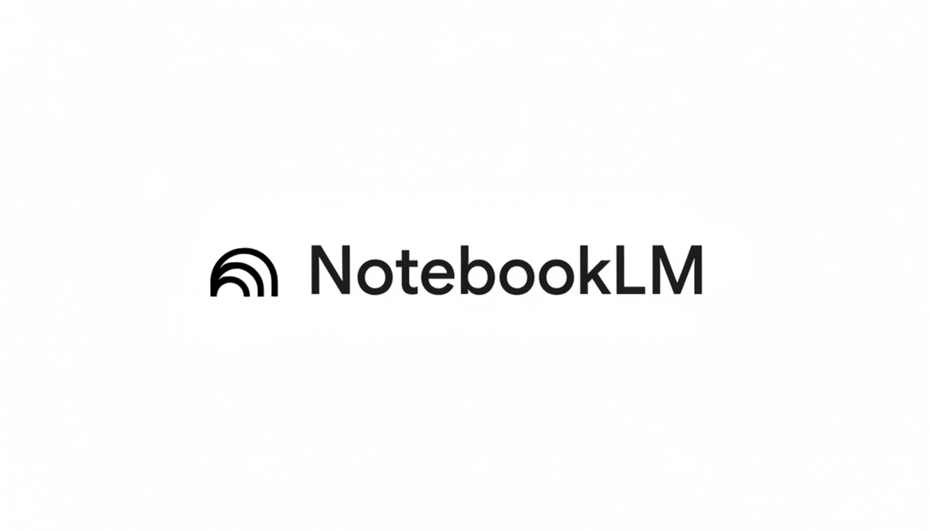 The NotebookLM logo, featuring a stylized black icon resembling a notebook or Wi-Fi symbol, followed by the text NotebookLM in black, all set against a clean white background.