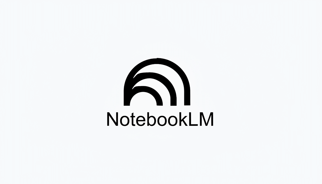 The NotebookLM logo, featuring a stylized black arch design above the text NotebookLM, presented on a clean white background with a 16:9 aspect ratio.