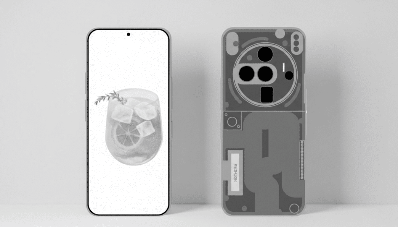 A smartphone displaying a drink with ice and a lemon slice, next to the back of a transparent-style smartphone case.