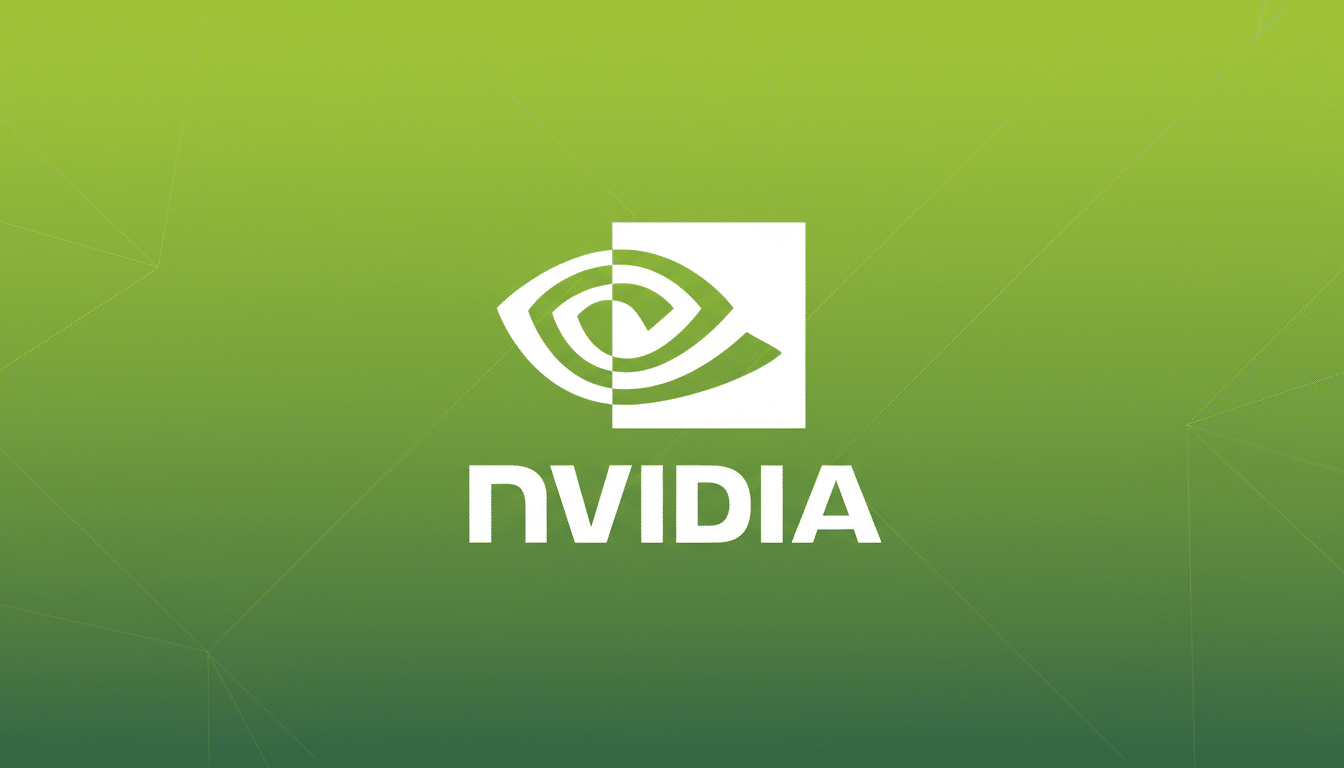 The NVIDIA logo, featuring a stylized white eye icon and the word NVIDIA in white text, centered on a professional green gradient background with subtle geometric patterns.