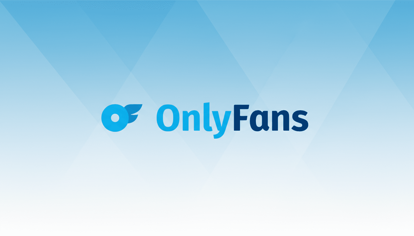 The OnlyFans logo, featuring a stylized blue O with wing-like elements and the word OnlyFans in blue text, set against a professional light blue gradient background with subtle geometric patterns.