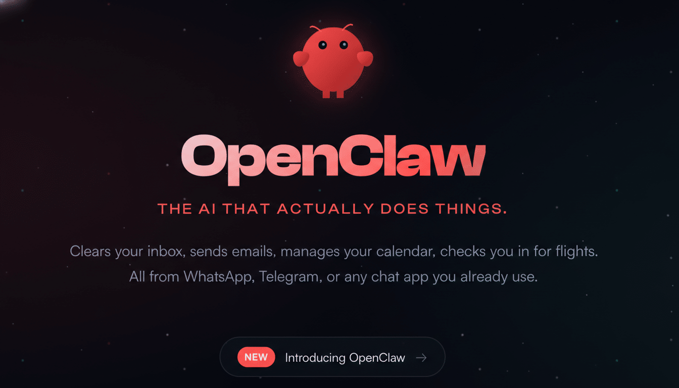 The OpenClaw logo and text on a dark background with subtle star-like patterns.