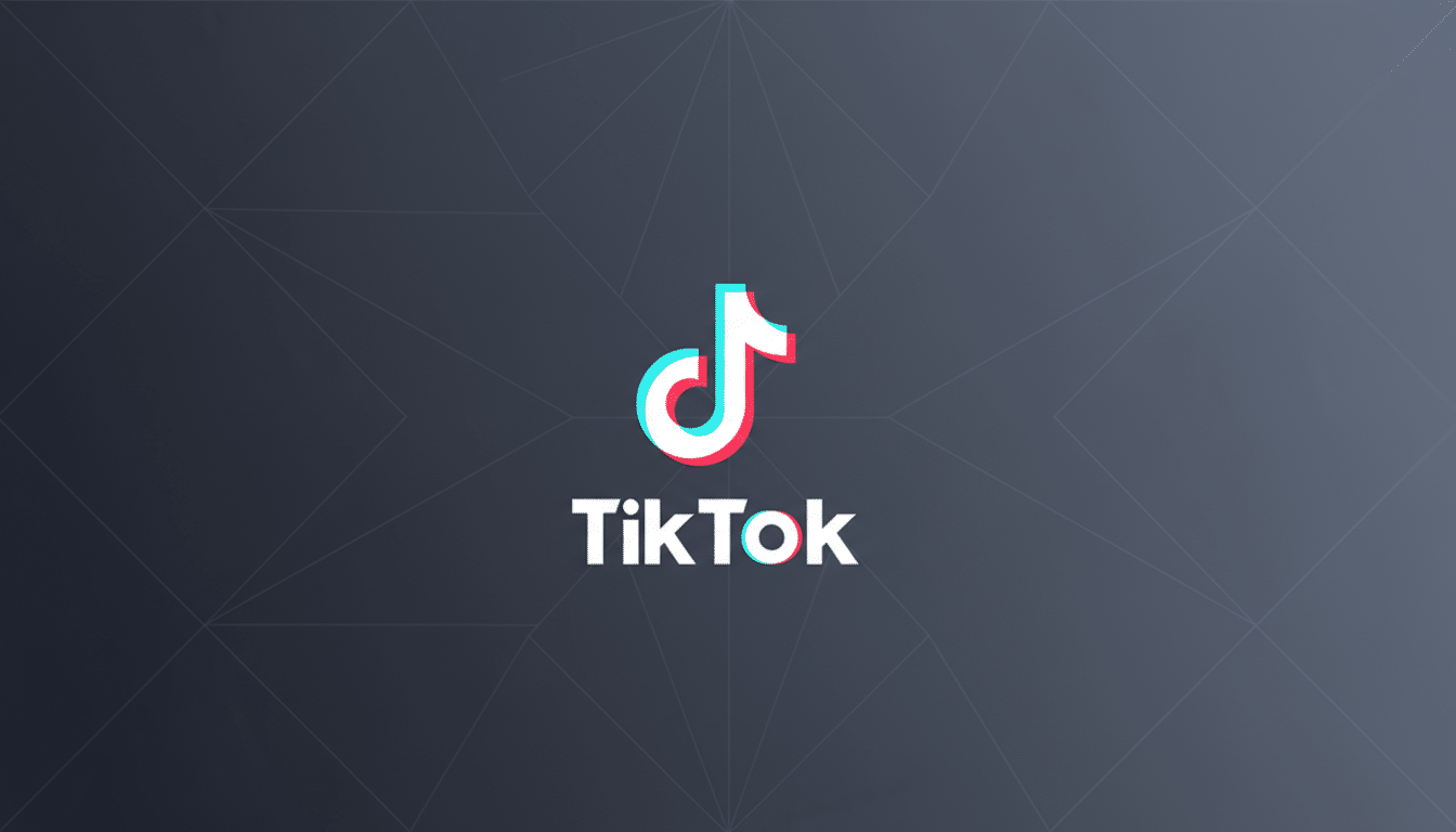 The TikTok logo, featuring a stylized musical note in white with cyan and red outlines, centered on a dark gray background with subtle geometric patterns and a soft gradient.