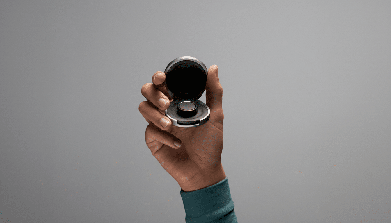 Oura Ring portable charging case open with ring inside