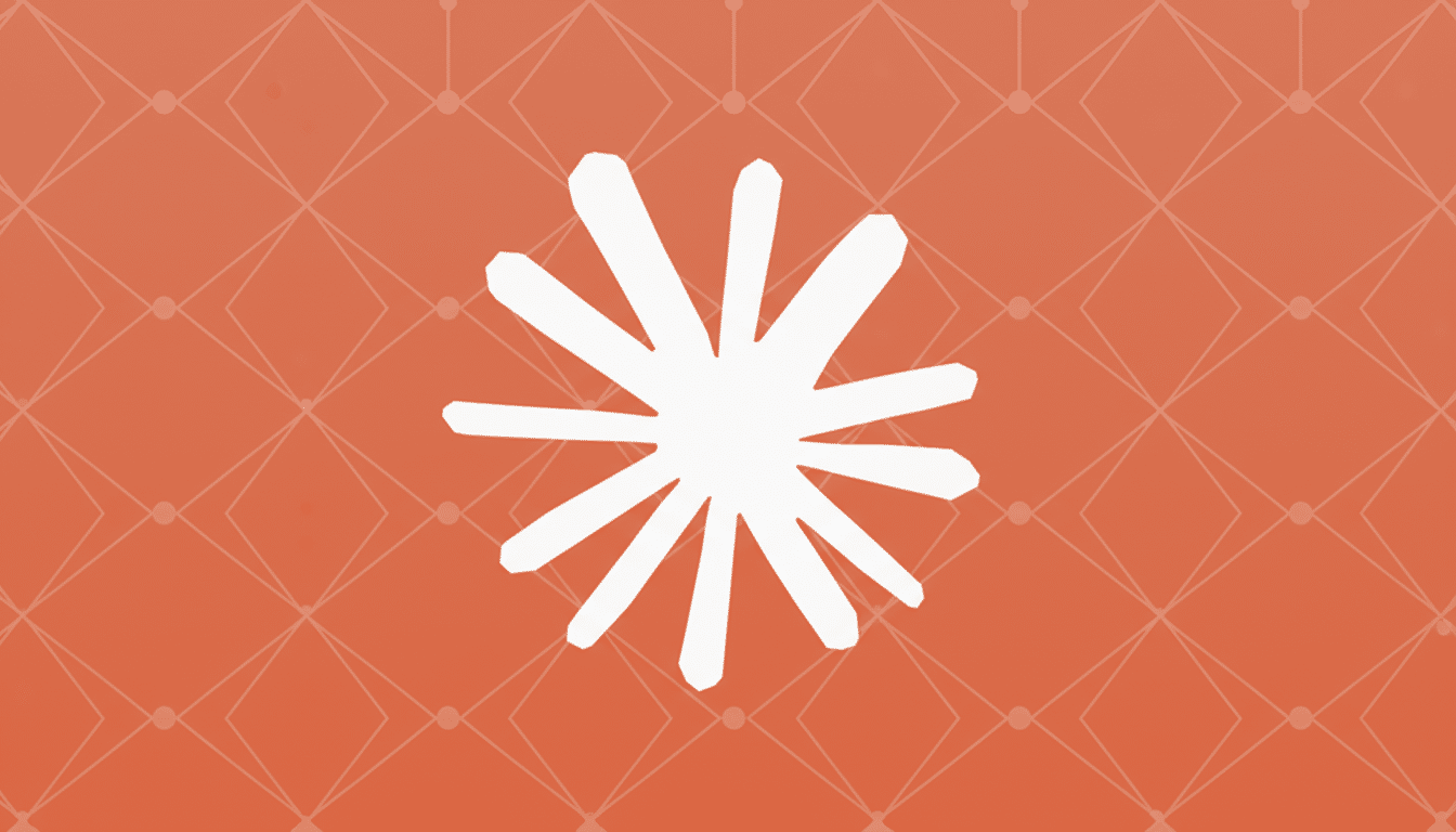 A white abstract star-like shape with uneven rays on a professional flat design background with soft patterns in a complementary orange hue.