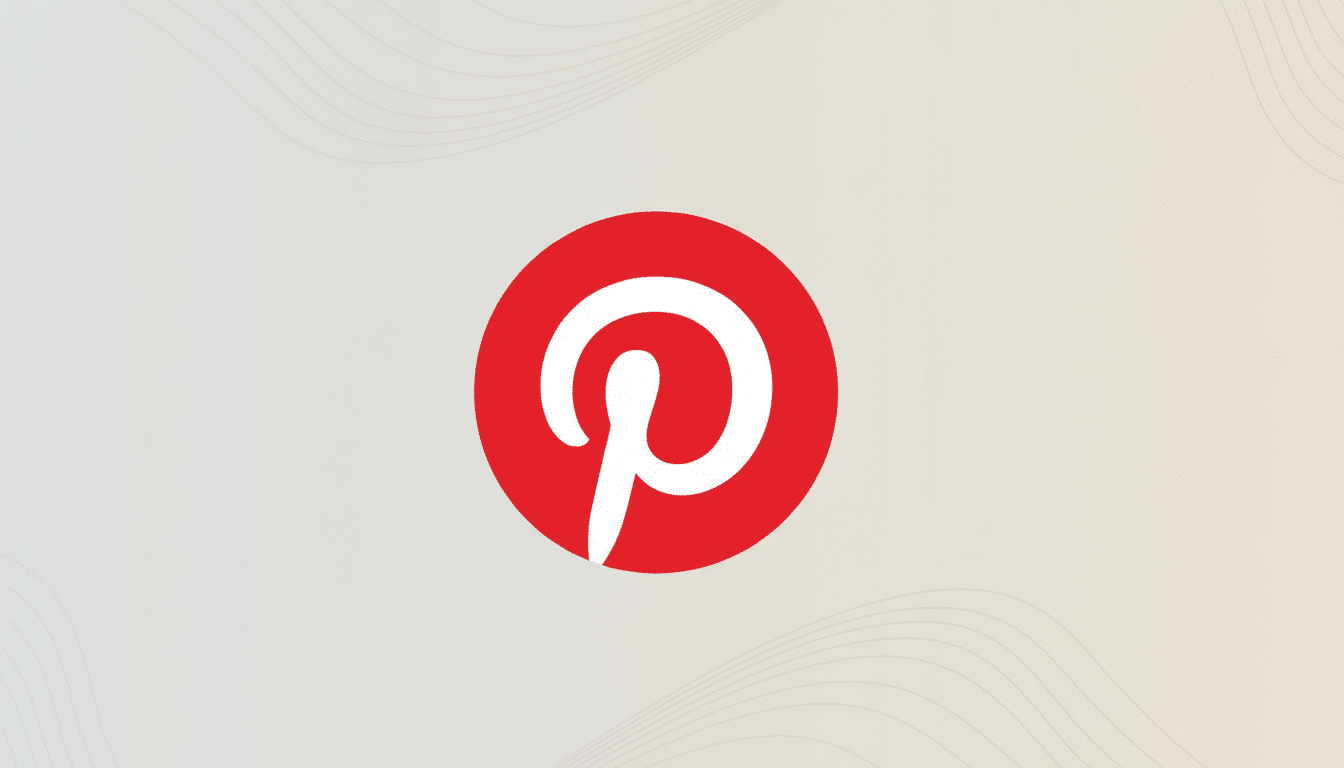 The Pinterest logo, a white stylized P inside a red circle, centered on a light gray background with subtle wave patterns.