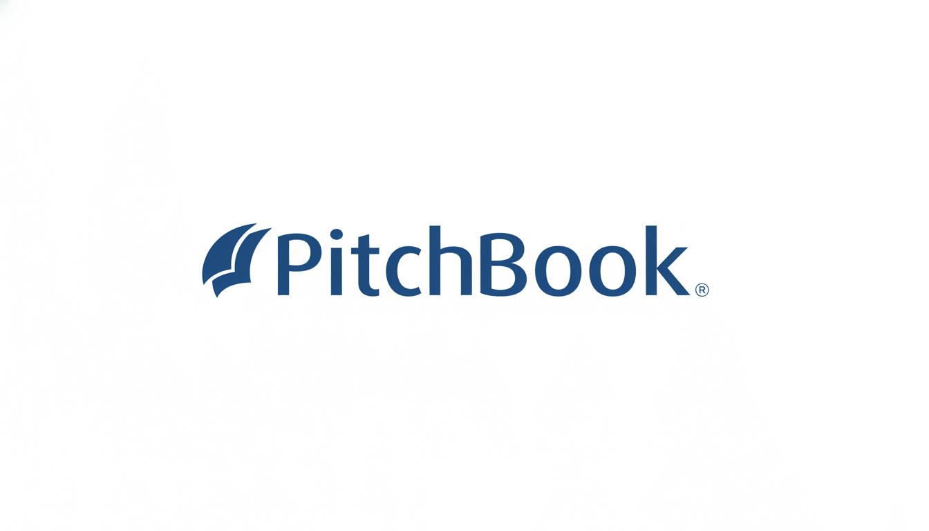 The PitchBook logo, featuring the word PitchBook in blue with a stylized blue icon resembling pages or sails to the left, centered on a white background.