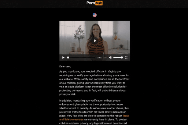 A screenshot of a website with a video player and text below it. The video shows a woman speaking. The text discusses age verification requirements.