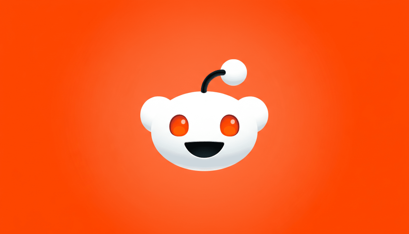 The Reddit logo, featuring a white alien-like mascot with orange eyes and a black antenna, centered on a vibrant orange background, resized to a 16:9 aspect ratio.