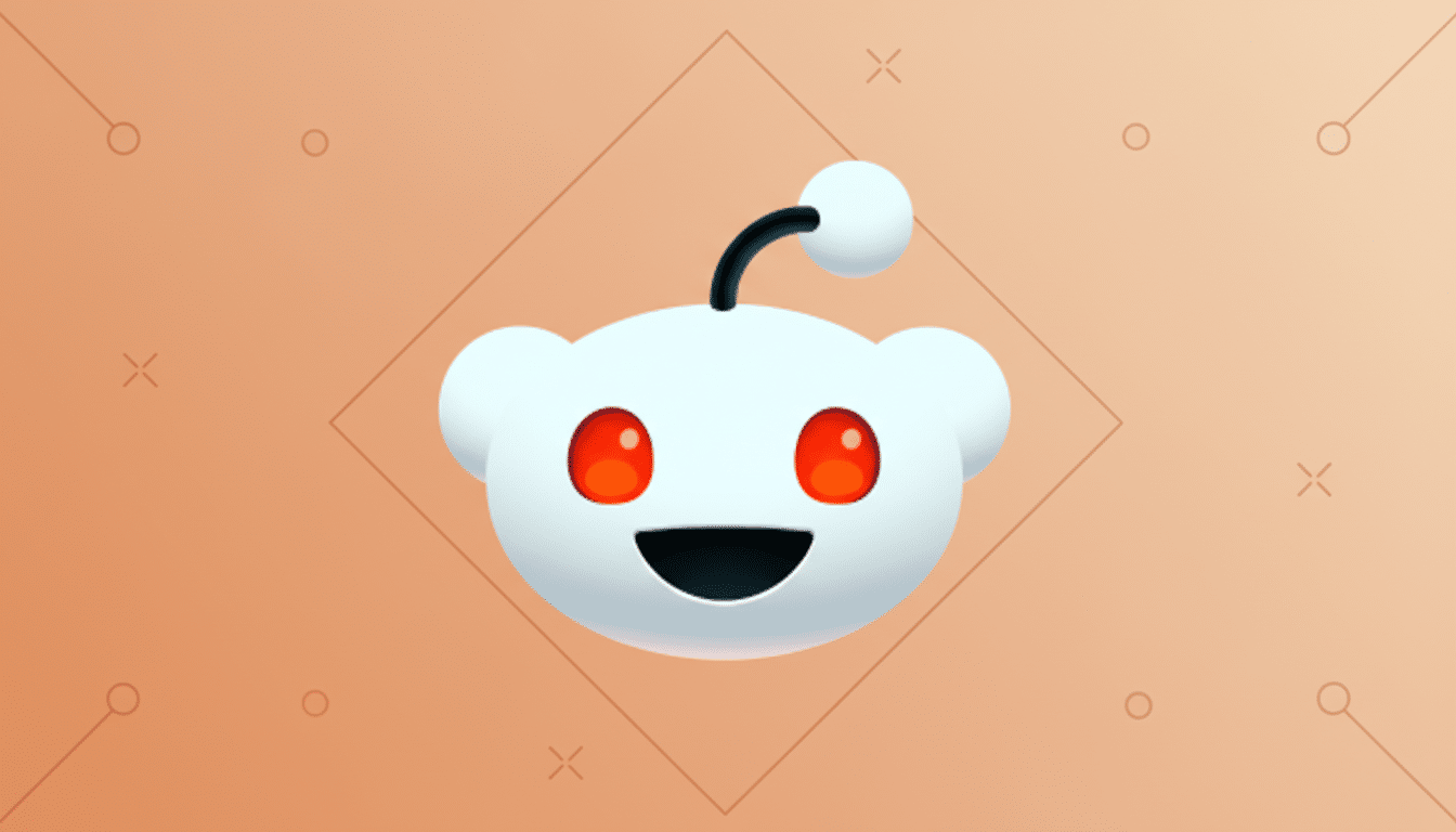 The Reddit logo, Snoo, centered on a professional flat design background with soft orange gradients and subtle geometric patterns.