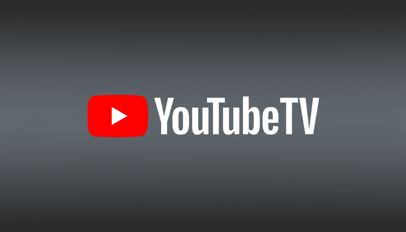The YouTube TV logo, featuring a red play button icon next to the white text YouTube TV, centered on a professional dark gray background with a subtle gradient.
