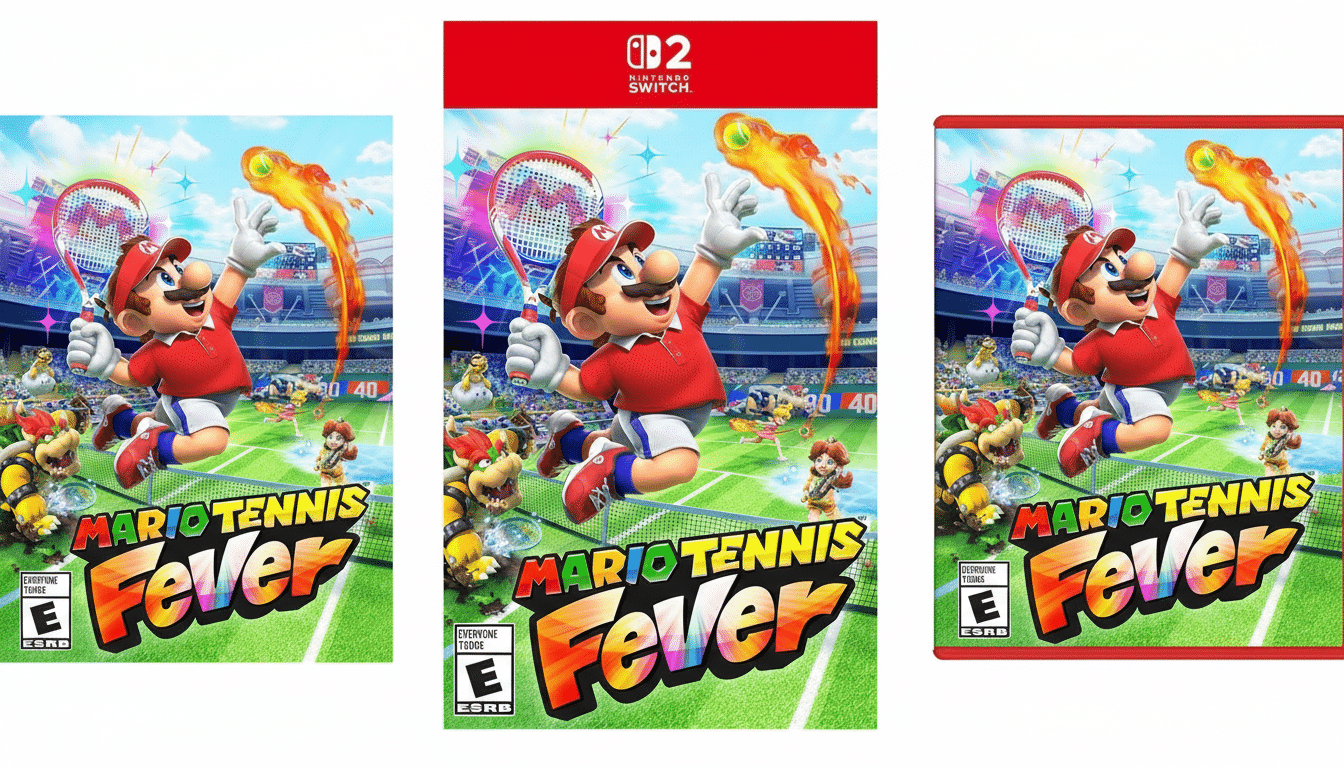Mario Tennis gear next to Resident Evil Requiem logo, anchoring gaming lineup