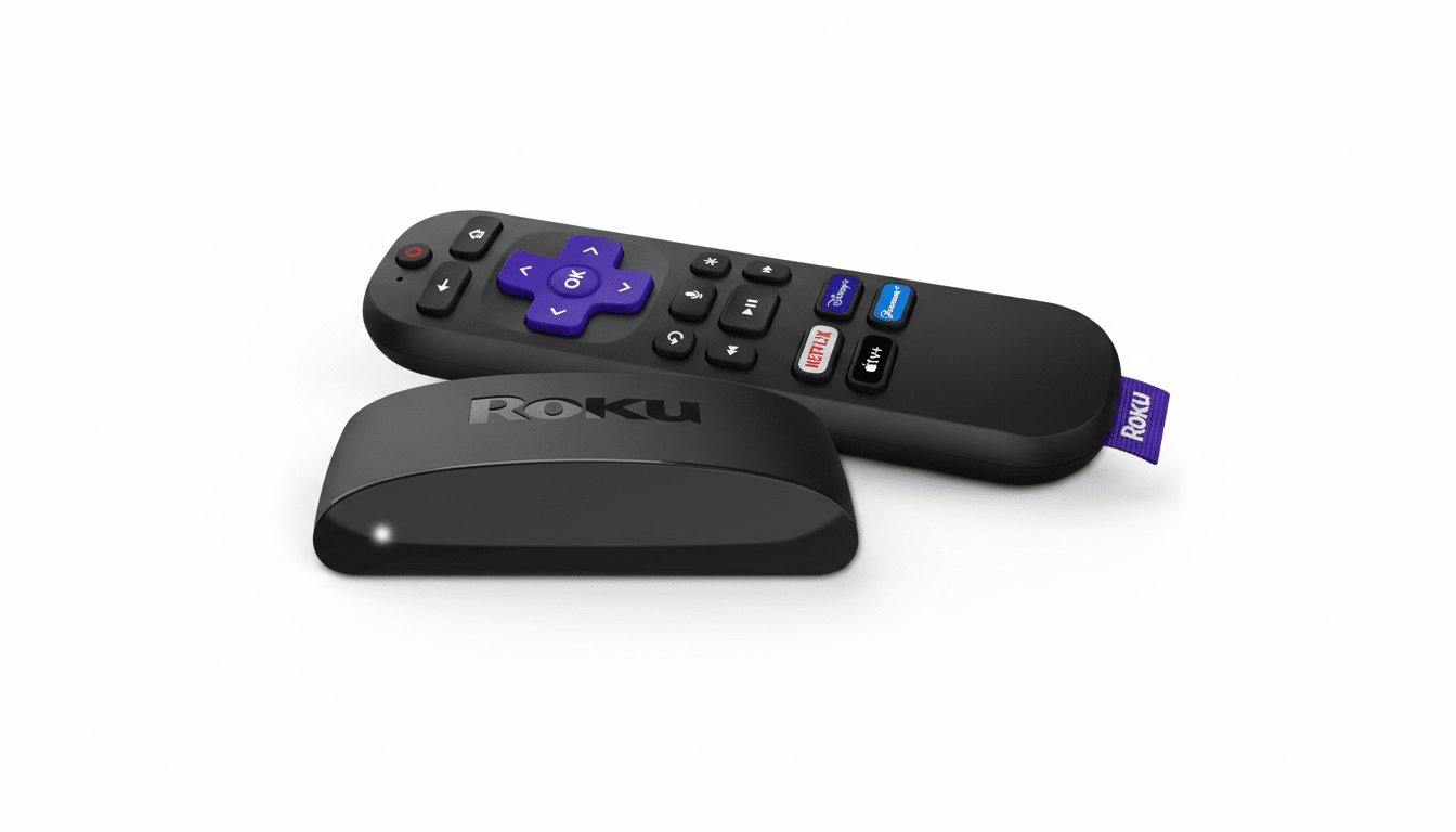 Roku logo with streaming bundle icons and an upward profit chart