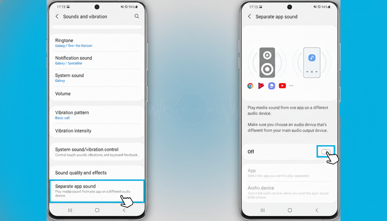 Samsung Galaxy Separate App Sound settings for per-app audio control