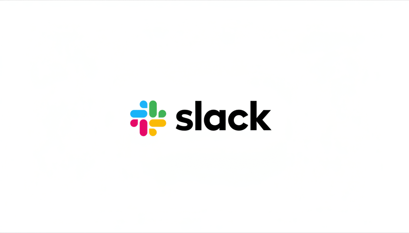 The Slack logo, featuring a colorful hashtag icon to the left of the word slack in black lowercase letters, presented on a clean white background with a 16:9 aspect ratio.