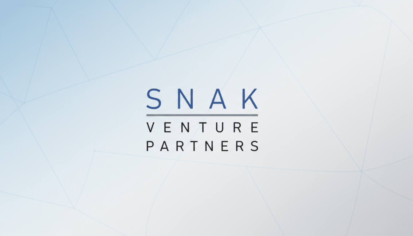The S N A K Venture Partners logo is displayed on a light blue and white gradient background with subtle geometric patterns.
