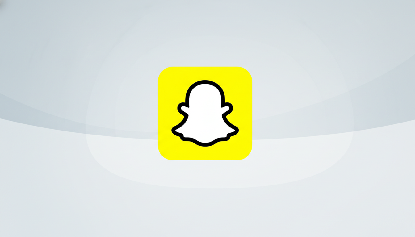 The Snapchat ghost logo on a yellow square with rounded corners, centered on a light gray background with subtle white wave patterns.
