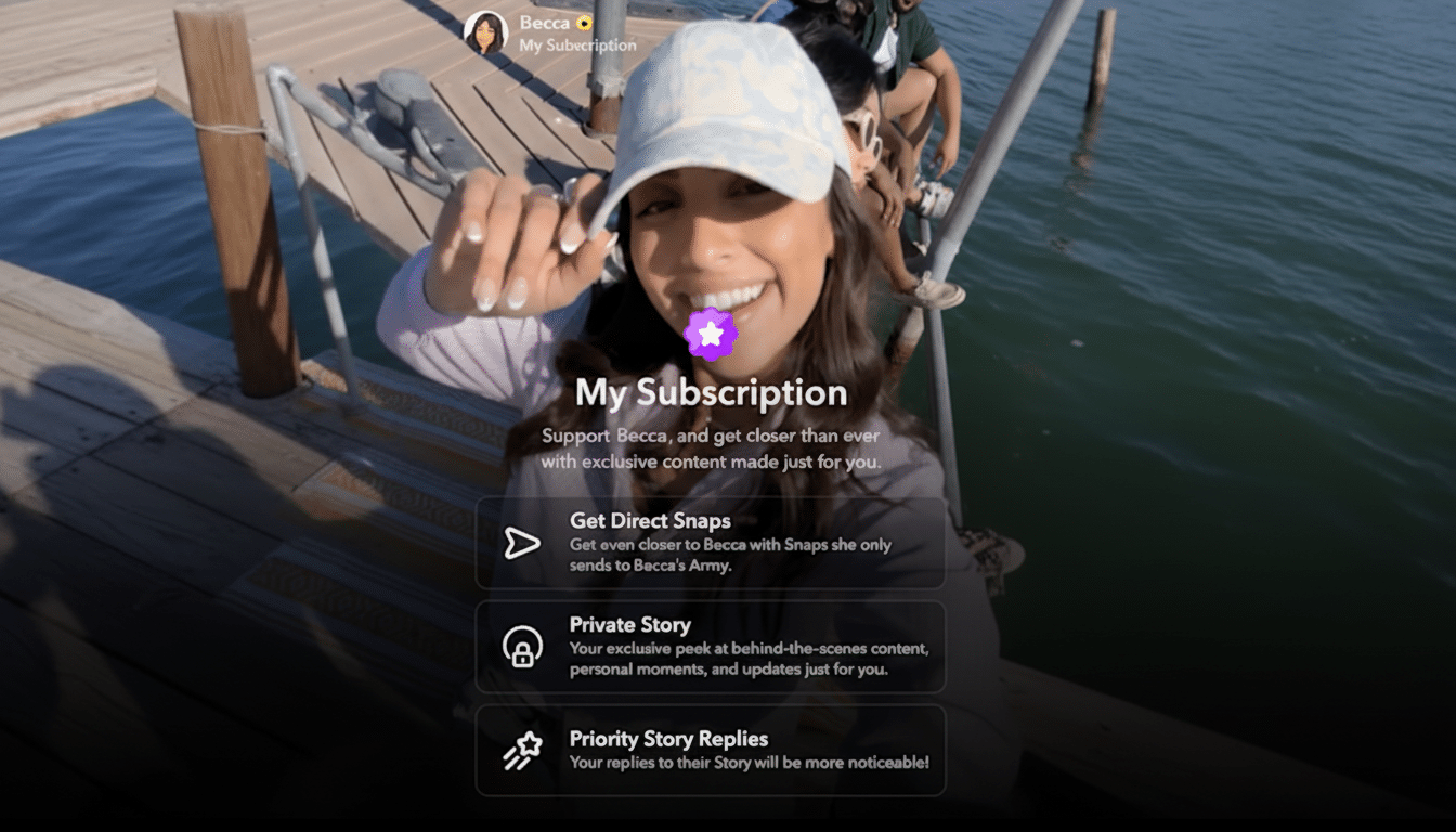 Snapchat app screen showing creator subscription tiers for premium fan access