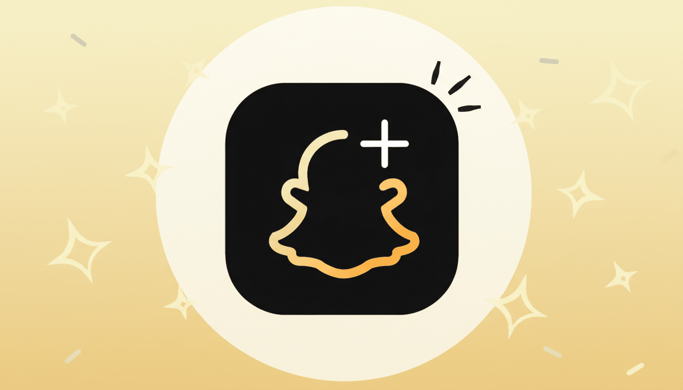 A 16:9 aspect ratio image featuring the Snapchat ghost icon with a plus sign, set against a professional flat design background with soft patterns and gradients.