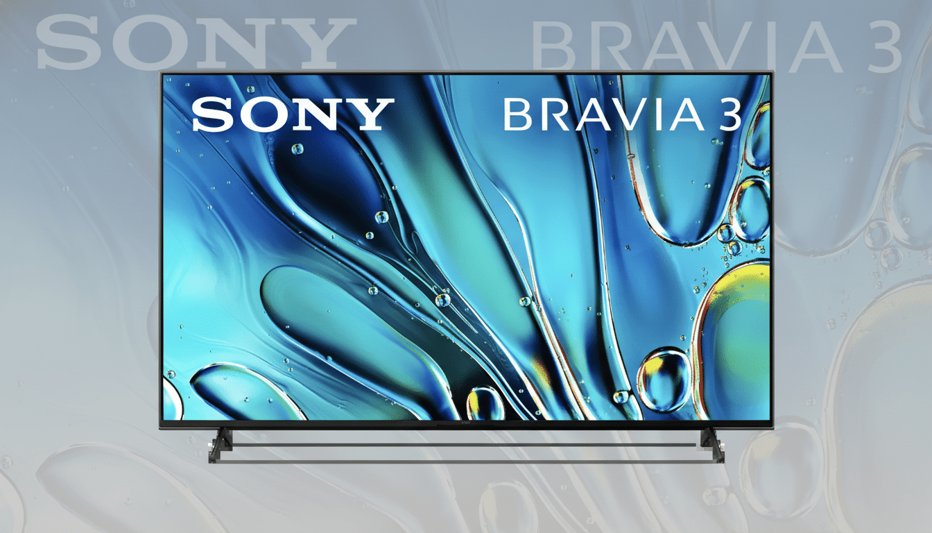 A Sony Bravia 3 television displayed on a professional flat design background with soft patterns and gradients.