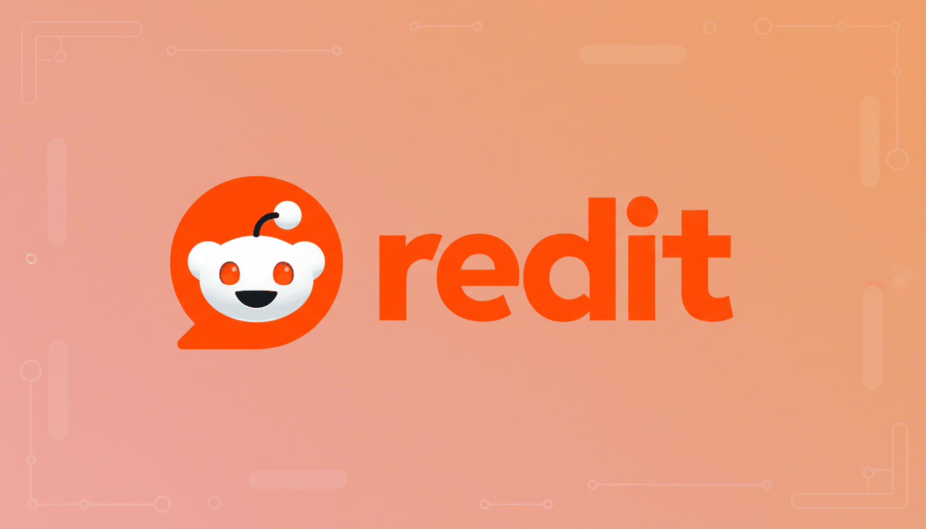 The Reddit logo, featuring the white alien mascot Snoo in an orange speech bubble next to the word reddit in orange, set against a professional flat design background with a soft orange-to-peach gradient and subtle geometric patterns.