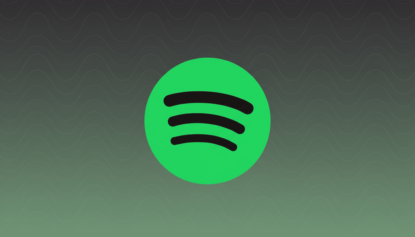 The Spotify logo, a bright green circle with three black curved lines representing sound waves, centered on a dark green background with a subtle wave pattern.