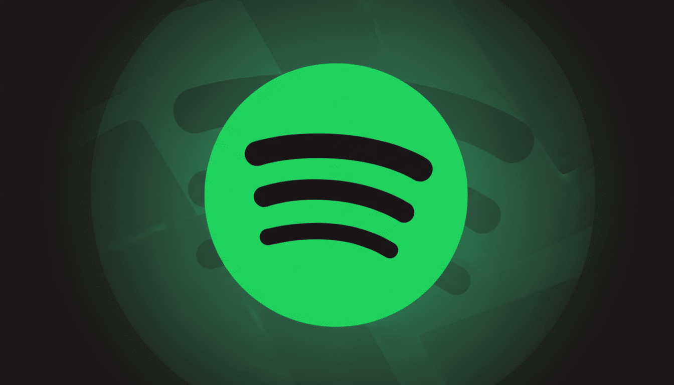 The Spotify logo, a bright green circle with three black curved lines representing sound waves, centered on a dark background with subtle, soft green patterns.
