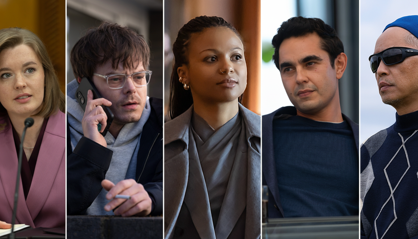 A collage of five individuals, each in a separate frame, resized to a 16:9 aspect ratio.