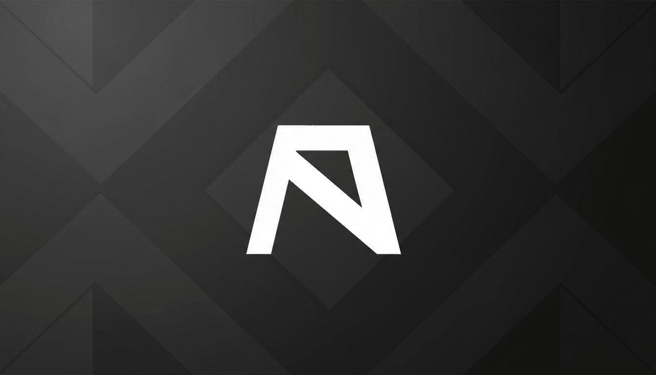 A white stylized letter A logo on a dark gray background with subtle geometric patterns.