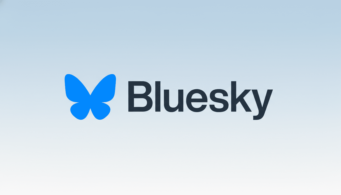 The Bluesky logo, featuring a blue butterfly icon to the left of the word Bluesky in dark gray text, presented on a light blue gradient background.